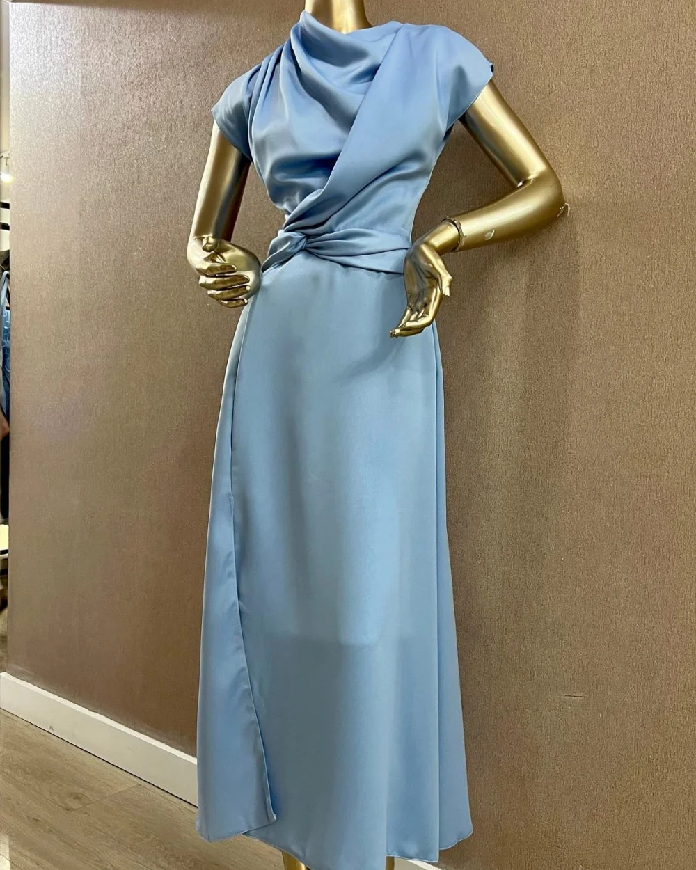

Customized Elegant Matching Ruched Straight Scoop Neck Ankle Length Dresses Bespoke Occasion Dresses Sizes Available Classic