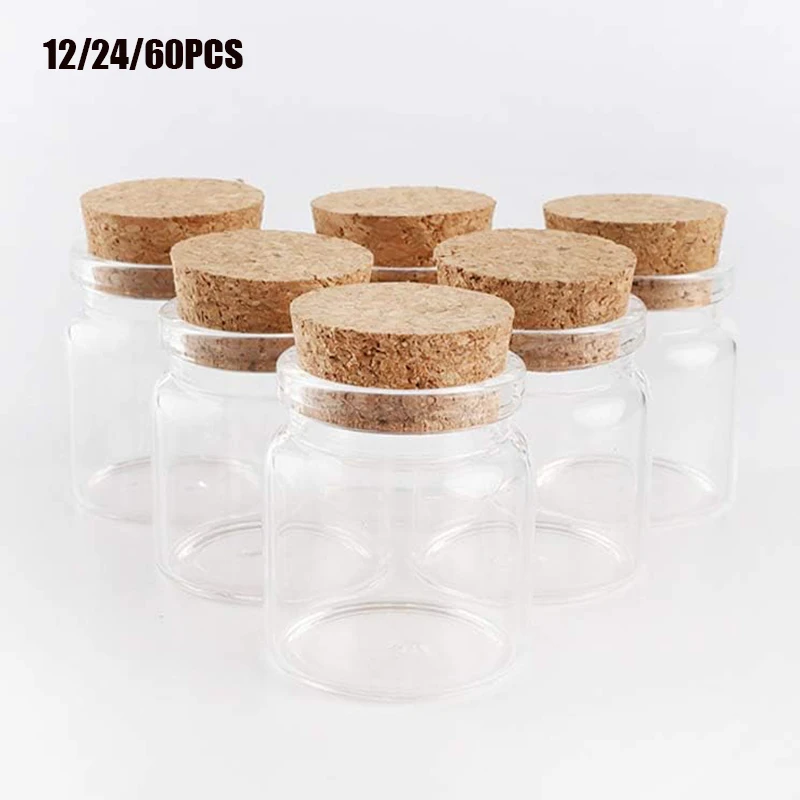 12/24/60Pcs Cork Bottles 50ml/ 1.7Oz Small Glass Jars Spell Jars Clear Potion Bottles with Cork DIY Sand Water Message Decor