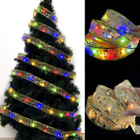 1/2/4/5/10M Christmas LED Ribbon Lights Decoration Christmas Tree Ornaments For Home 2024 Bows String Lights Navidad New Year