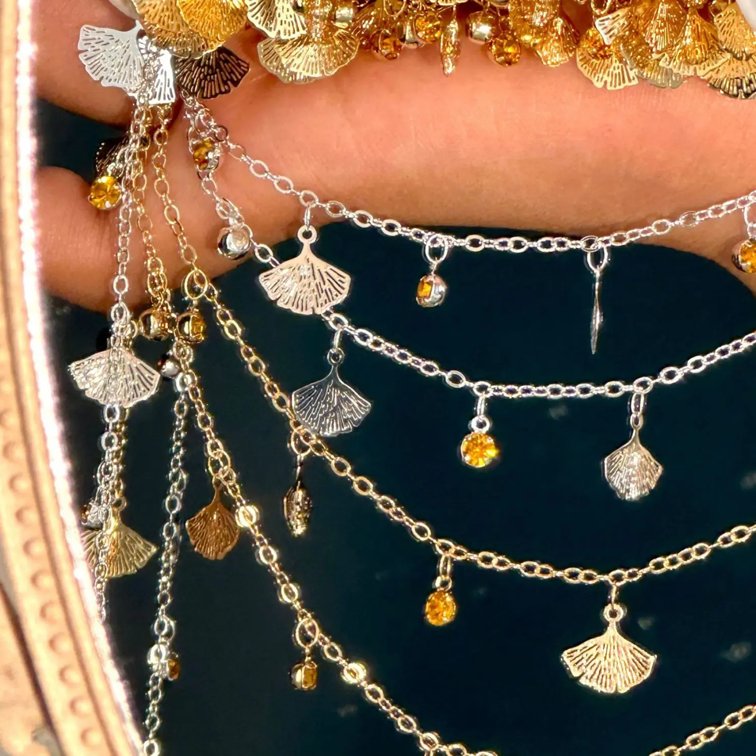 

0.5M/1M Gingko Leaf Rhinestone Chains Copper Chains for Bracelet Necklace DIY Jewelry Accessories Clothing Decorative