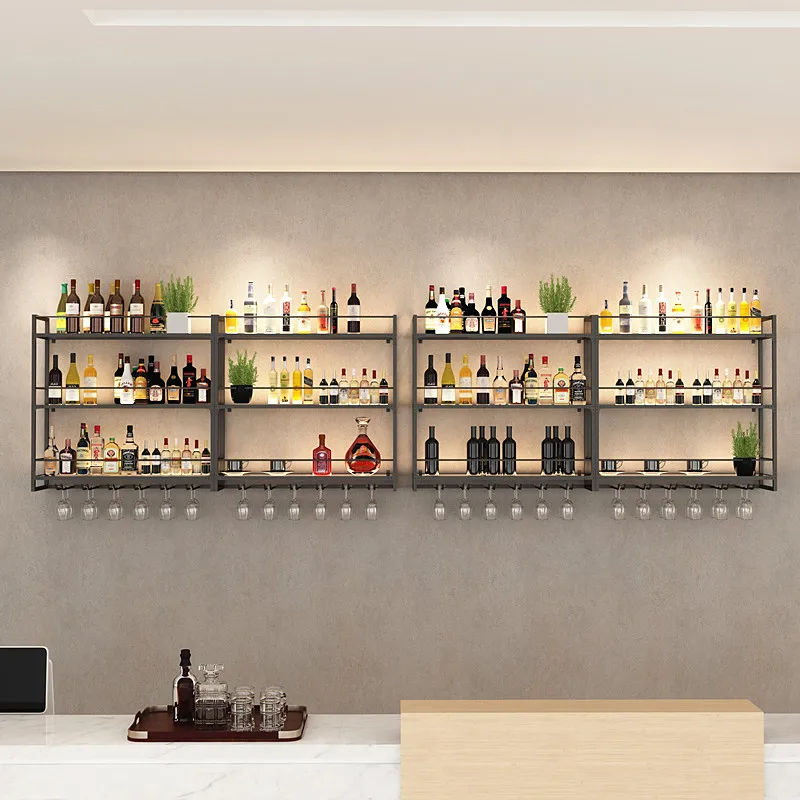 

#@Wall-Mounted Wrought Iron Wine Rack & Glass Holder with Panel Design Modern for Home Bar Restaurant Hotel Use