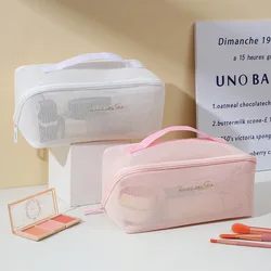 Borsa cosmetica per cuscino da donna in rete trasparente borsa per cosmetici portatile borsa da toilette per trucco borsa da viaggio borsa con cerniera trasparente