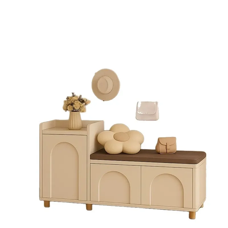 White Shoe Cabinet with Bench Entryway Storage Stool Multi Layer Rack for Home Entrance Compact Seated Organizer