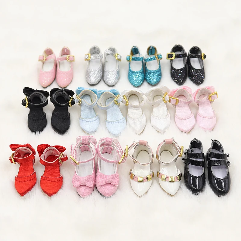 

2.3cm*1cm Doll Shoes Ob24 22 Doll Noble Bow High Heels With Button For Blythes Licca Azones Ob24 Ob22 Fr Doll Body