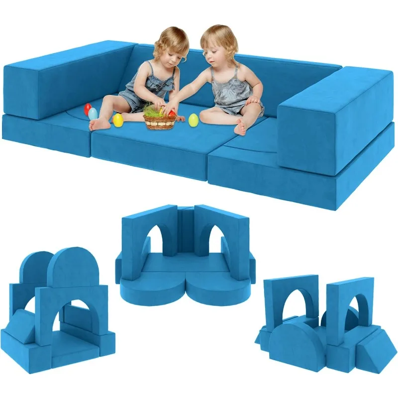 

Modular Play Couch 9PCS Couch Playroom Bedroom Sofa for Playing Creativing Sleeping Indoor Couch Blue Outdoor Games Outdoor Toys