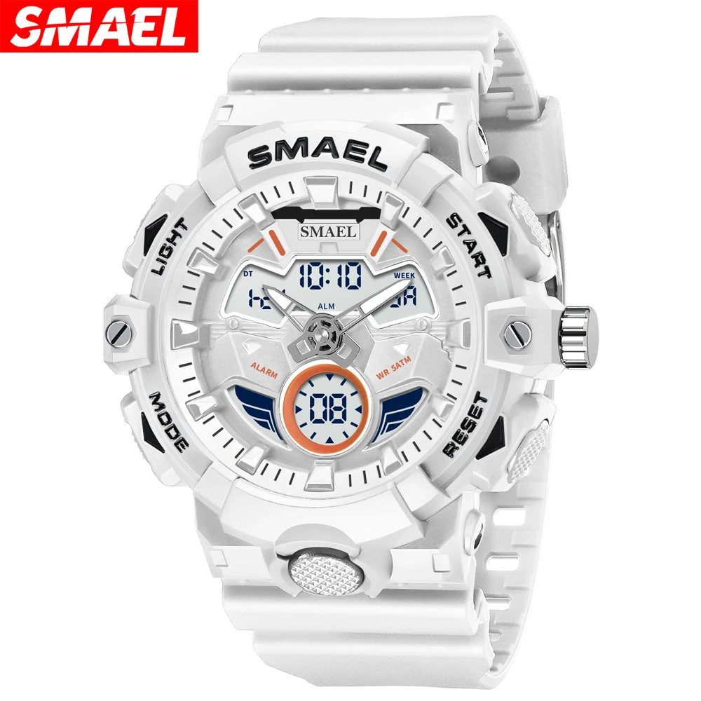 SMAEL Men Quartz Sport Watches Waterproof Digital LED Display Analog Alarm Clock Student Stopwatch  Military Wristwatch for Male