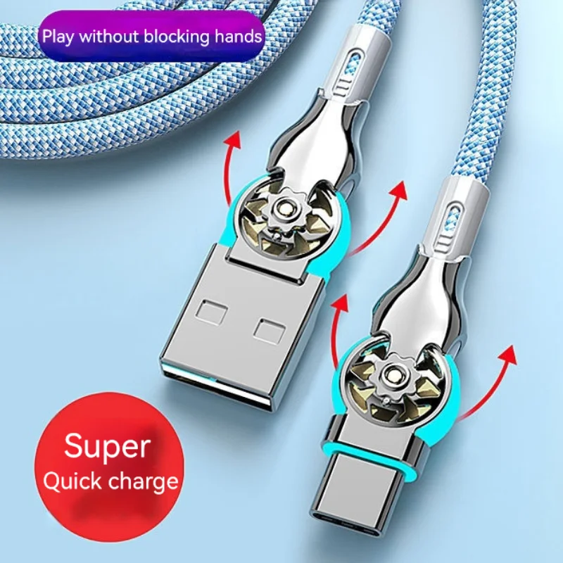 USB Type-C Double Elbow Swivel with Light Nylon Braided Extension Mech Fast Charging Data Cable Car Universal Charging Cable