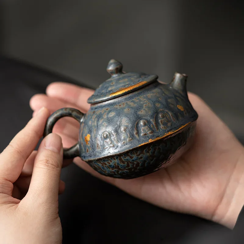 Empty Zhai Dunhuang Pot Vintage Bronze Glaze Teapot Home Old Rock Clay Teaware Single Pot Kung Fu Tea Set Tea Kettle Tea Infuser