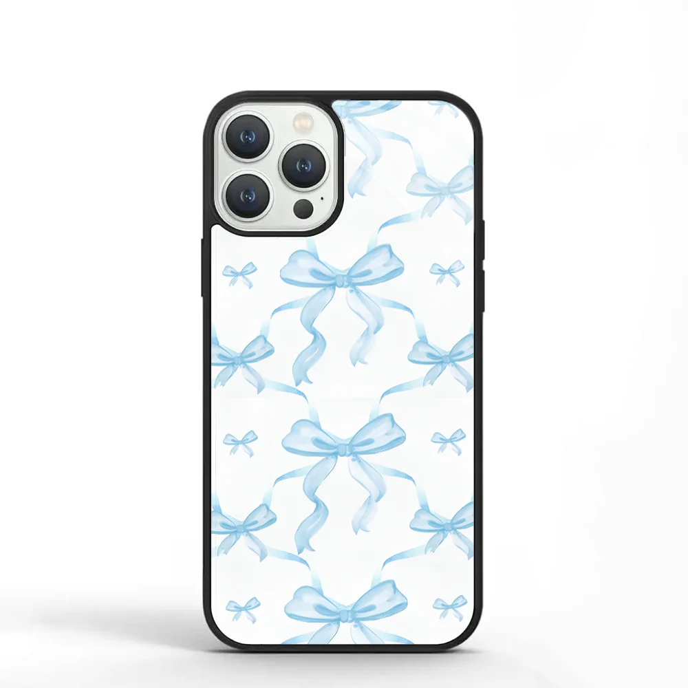 Light Blue Ribbons And Bows Phone Case For IPhone 11 12 13 14 15 Plus Pro Max Mirror Acrylic PC TPU Cover