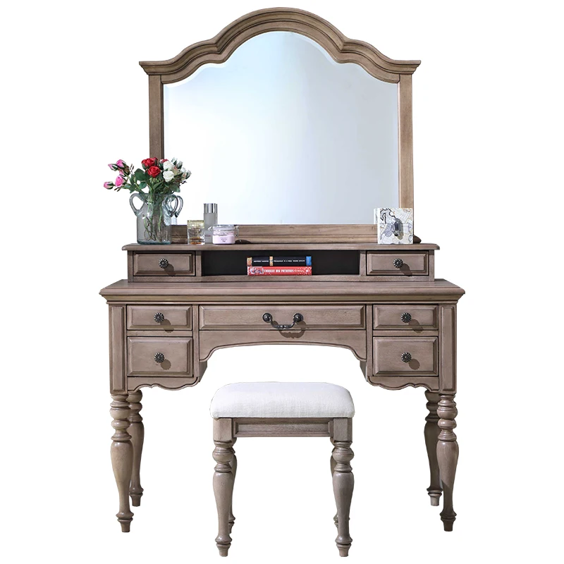 

French solid wood retro dressing table luxury storage cabinet American solid wood dressing table