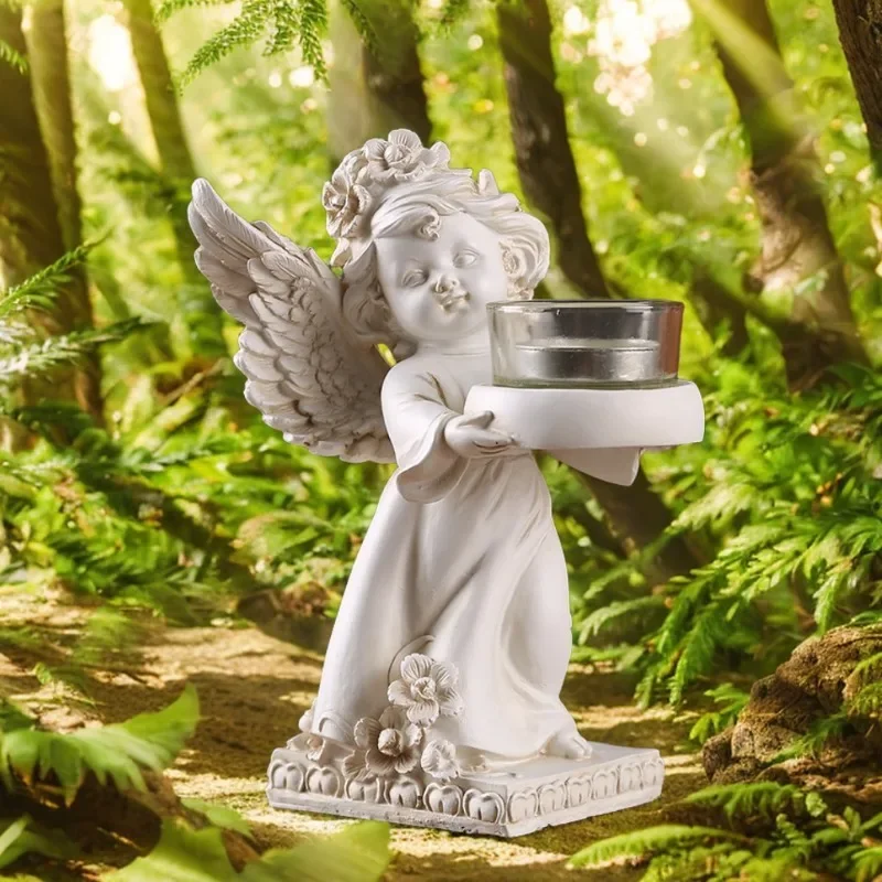 Ornament Resin Home Desktop Ornament Romantic Candlelight Dinner Atmosphere Decoration Props European Retro Angel Candlestick