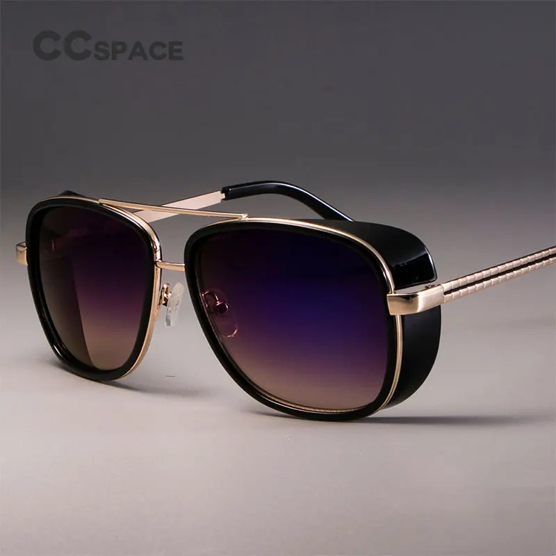 CCSPACE Steampunk Sunglasses Men Mirrored Brand Designer Glasses Fashion Eyewear Shades UV Protection view 3
