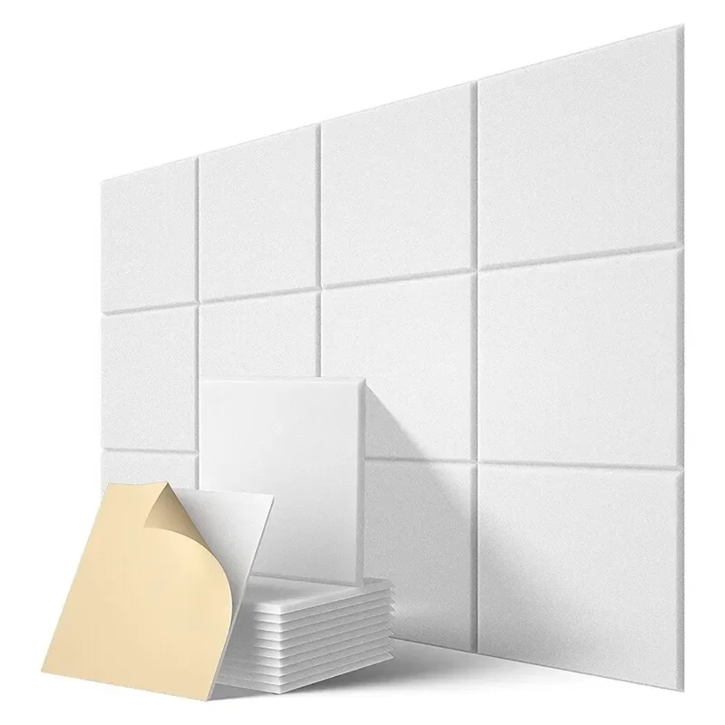 

6/12Pcs Self-Adhesive Acoustic Wall Panels Square Sound Proof Foam Panels Soundproof Absorbing Tiles Sealing Strip 300x300x9mm