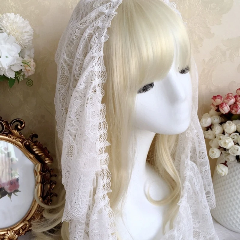 Girls Ruffled Veil Headwear Gothic Ruffled Lace Trim Veil Headband Nun Flouncing Nun Hair Ornaments