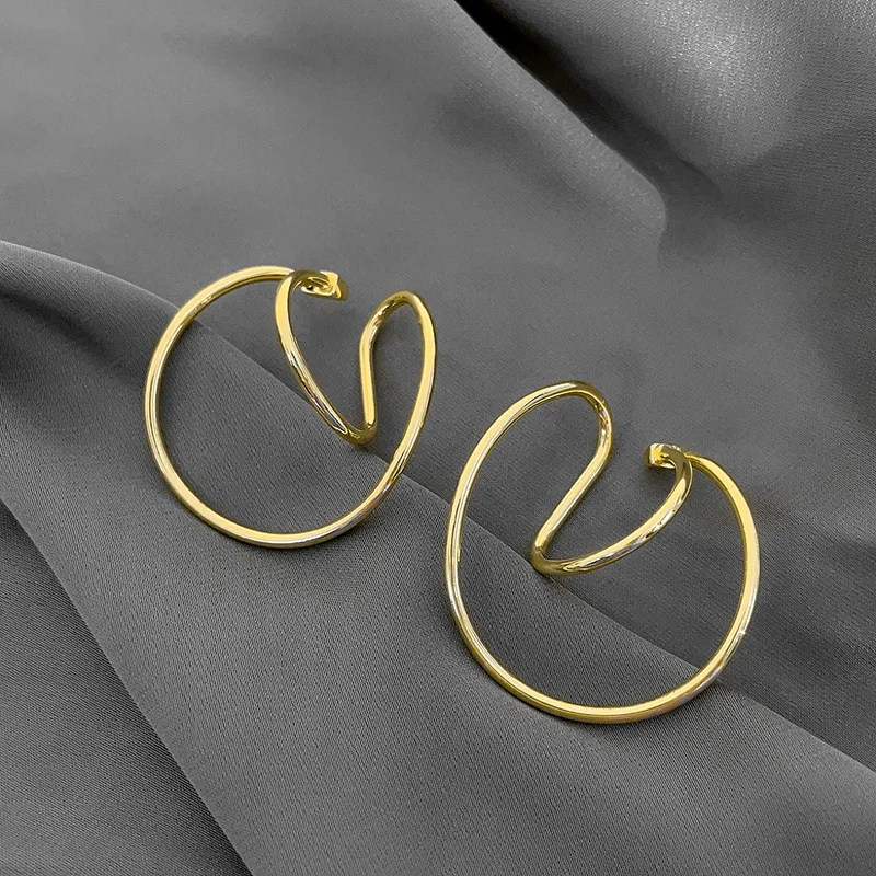 Korean high-end metal geometric line ear clips without ear piercings French Internet celebrity earrings trendy cold wind retro e