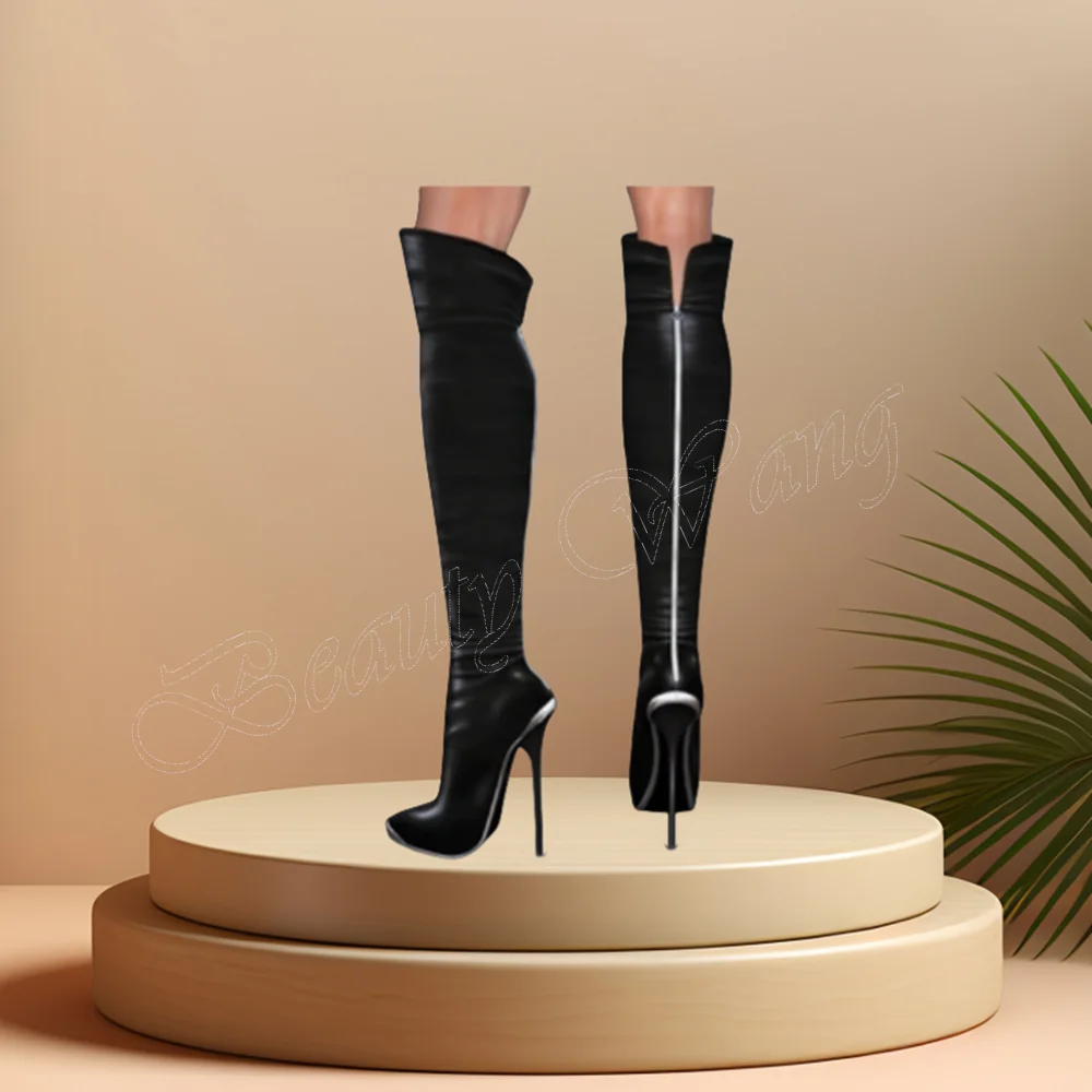 Blue Back Zipper Boots Turn Over Knee High Thin Heel Pointed Toe High Heel Shoes for Women High Heel 2024 Zapatillas Mujer