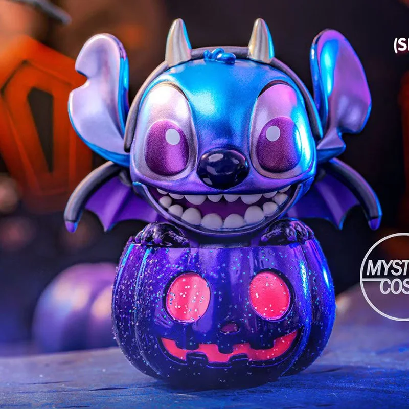 Juguetes calientes Disney Mickey Mouse Friends calabaza serie caja ciega Kawaii dibujos animados Stitch caja misteriosa regalos de Halloween para niños