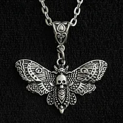 Death Moth Necklace Pendant Chain Sugar Skull Gothic Butterfly Rock Emo Goth Silver Color IGIRL Indie Collar Jewelry Friend Gift