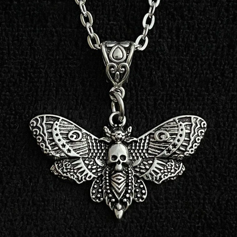 Death Moth Necklace Pendant Chain Sugar Skull Gothic Butterfly Rock Emo Goth Silver Color IGIRL Indie Collar Jewelry Friend Gift