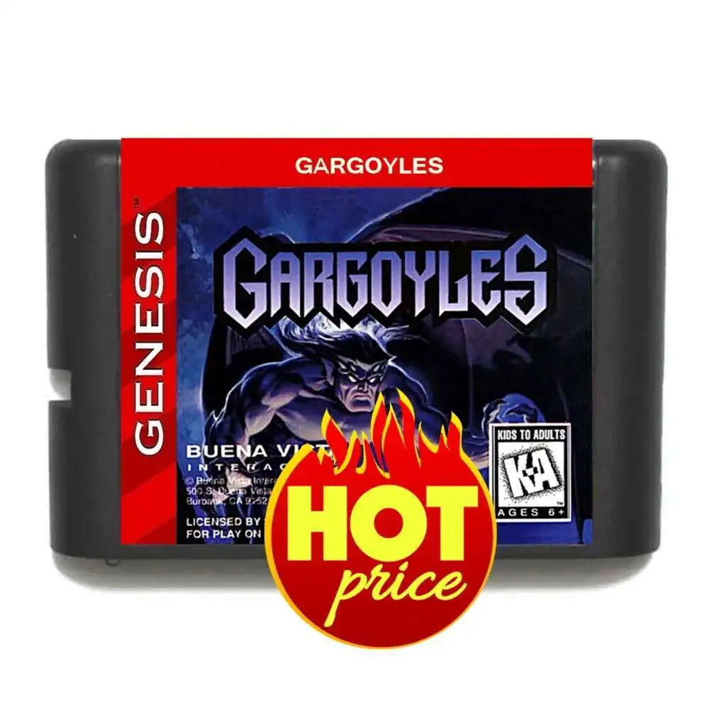 عربة استنساخ بطاقة الألعاب Gargoyles 16 بت MD لمحرك Sega Genesis Mega Drive