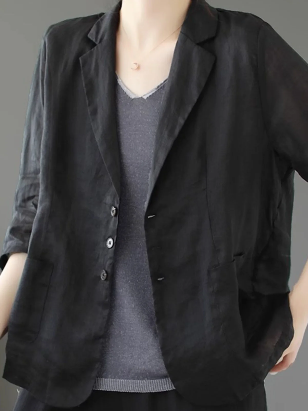 كتان نسائي للحماية من الشمس irt رفيع بزر واحد متعدد الاستخدامات من القطن والكتان للتنقل الصيفي لون نقي سبعة Sve