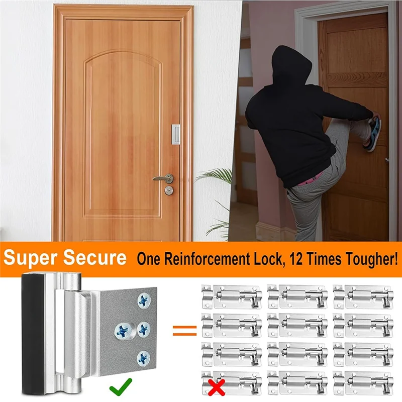 BNVN-Home Security Door Reinforcement Lock, Front Door Locks For Kids Safety Withstand 800 Lbs, Door Lock 2 Pack