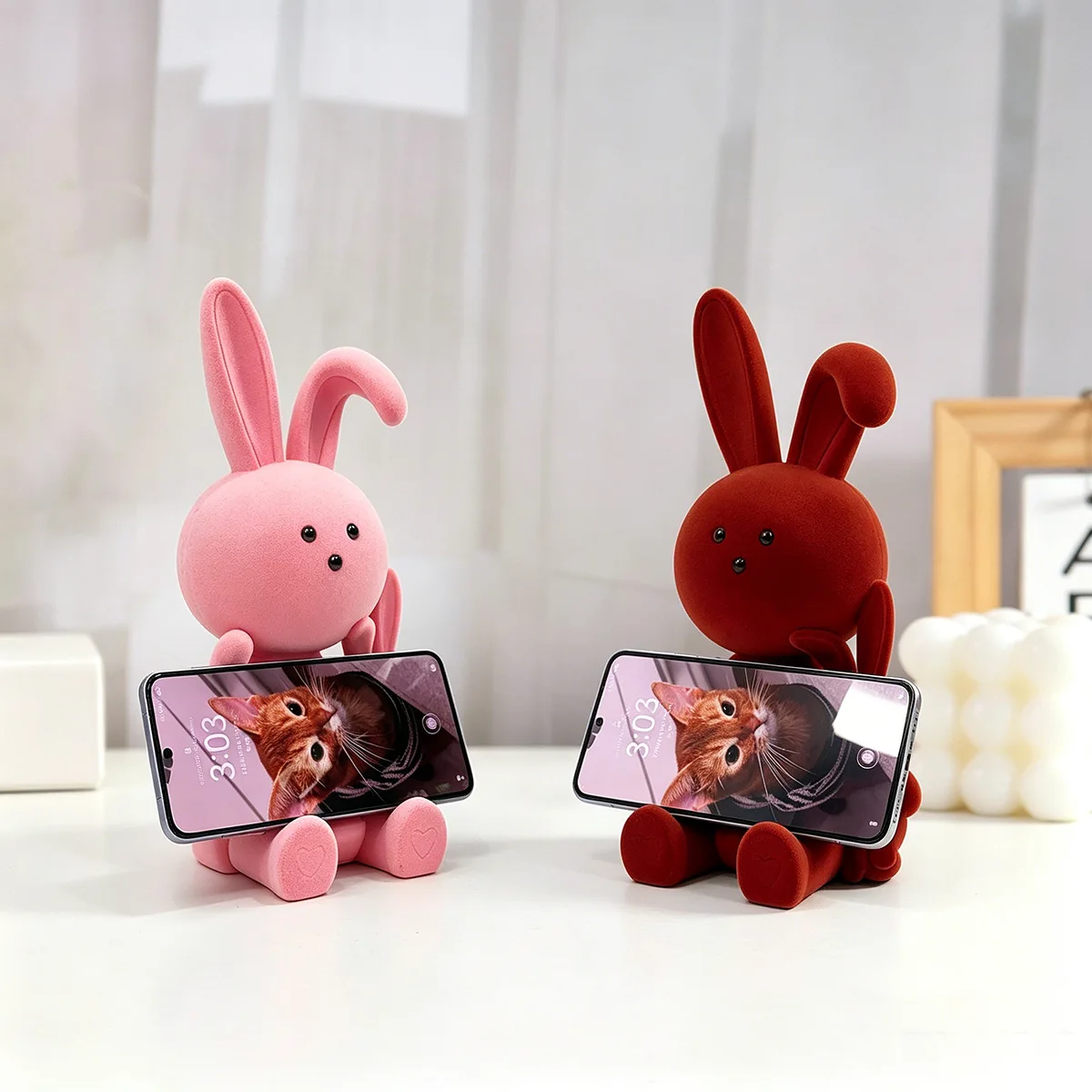 

Mother and Child Rabbit Cartoon Storage Ornament Handicraft Mobile Phone Holder Home Office Desktop Figurine Decoration Gift