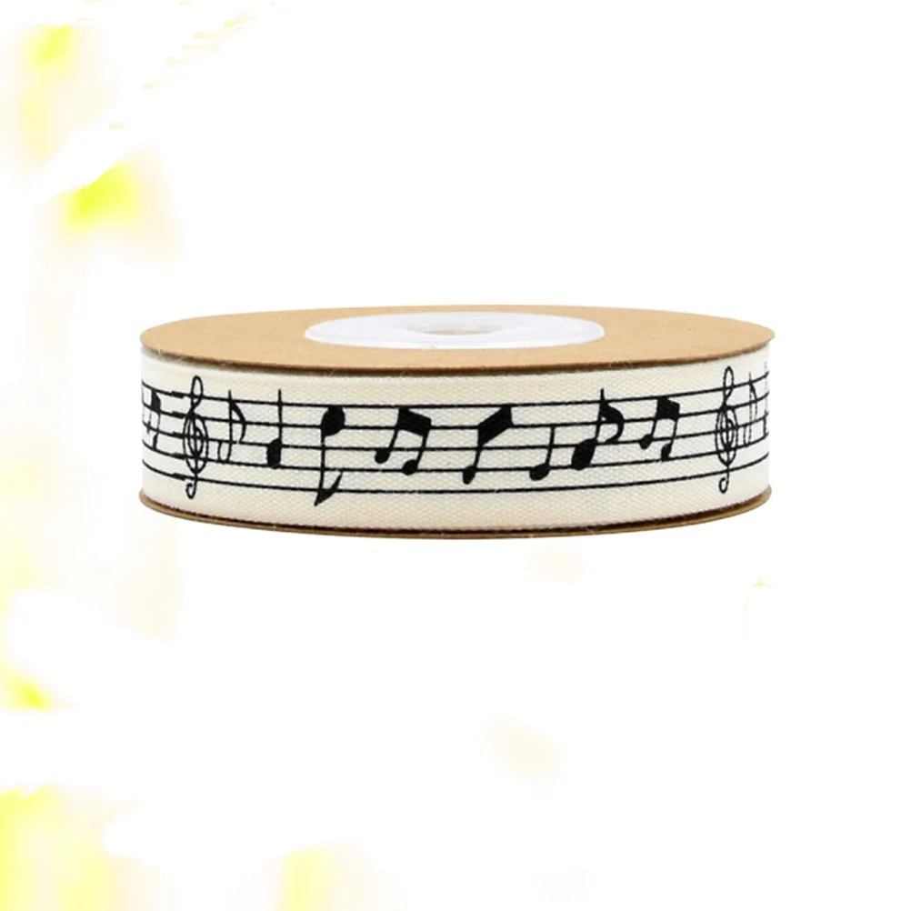 Musical Note Ribbon White Wired Satin Ribbon Roll Personalized Gift Wrapping Ribbon Packaging Supplies for DIY Crafts Wedding