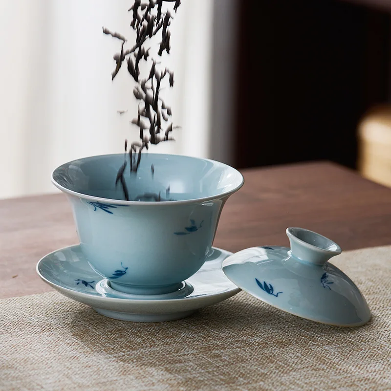 Hand-Painted Orchid Cover Teacup Single Three Pieces Tea Making Bowl Pitcher Strainer Combination Set Not Hot Cup