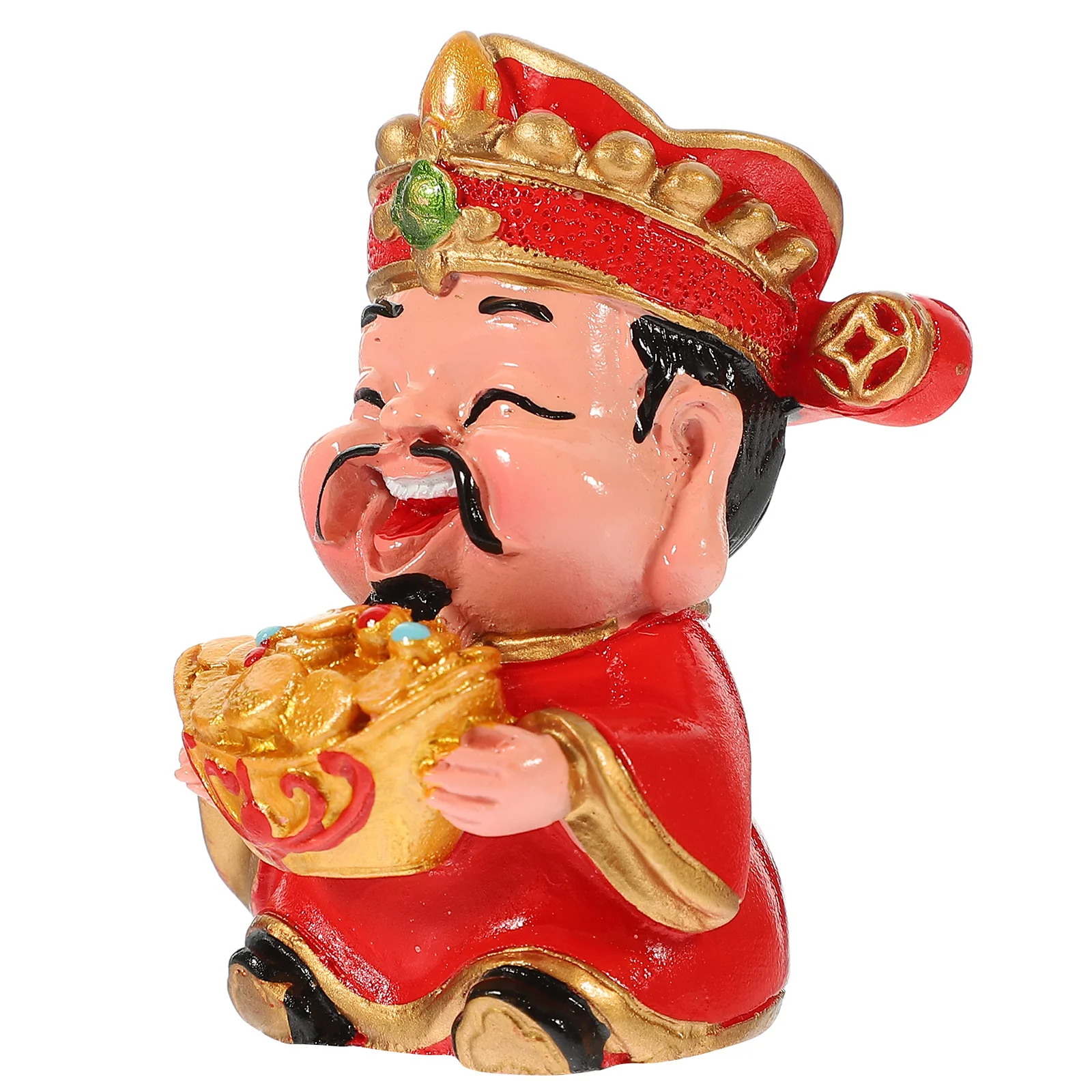 

God of Wealth Statue Chinese Style Bright Colors Desktop Ornament Fortune Luck Decor for Office Home New Year Celebration