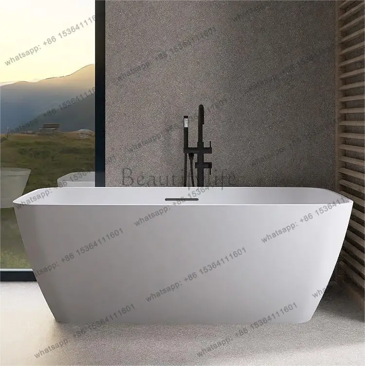 One-piece free-standing square art artificial stone bath Couple hotel Double family bath