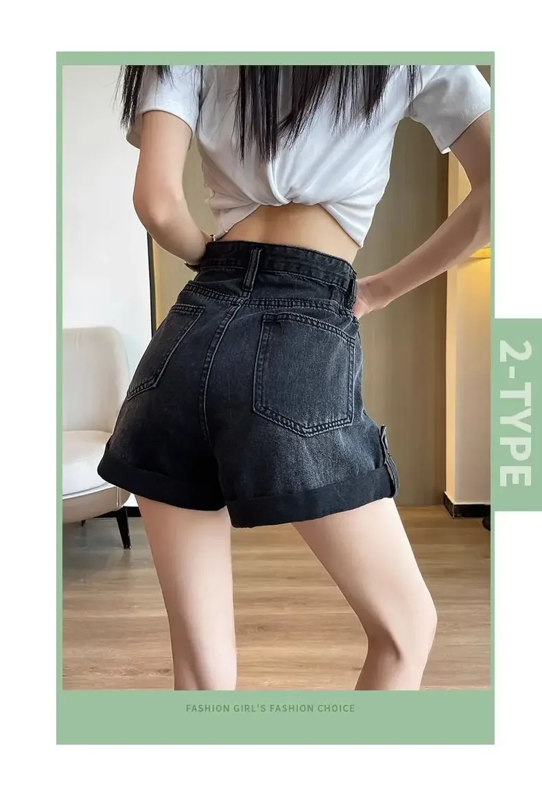 Shorts jeans versáteis femininos 2 calças de emagrecimento de cintura alta e pernas largas