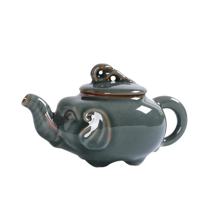 Porcelain single puer tea tianguanyin pot Kiln Ru Kiln small ceramic teapot Chinese antique elephant tea maker