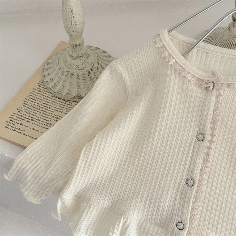 MILANCEL New Autumn Baby Solid Color Cardigan Toddler Cute Pit Strip Knit Shirt Infant Girls Thin Style Lace Knitwear