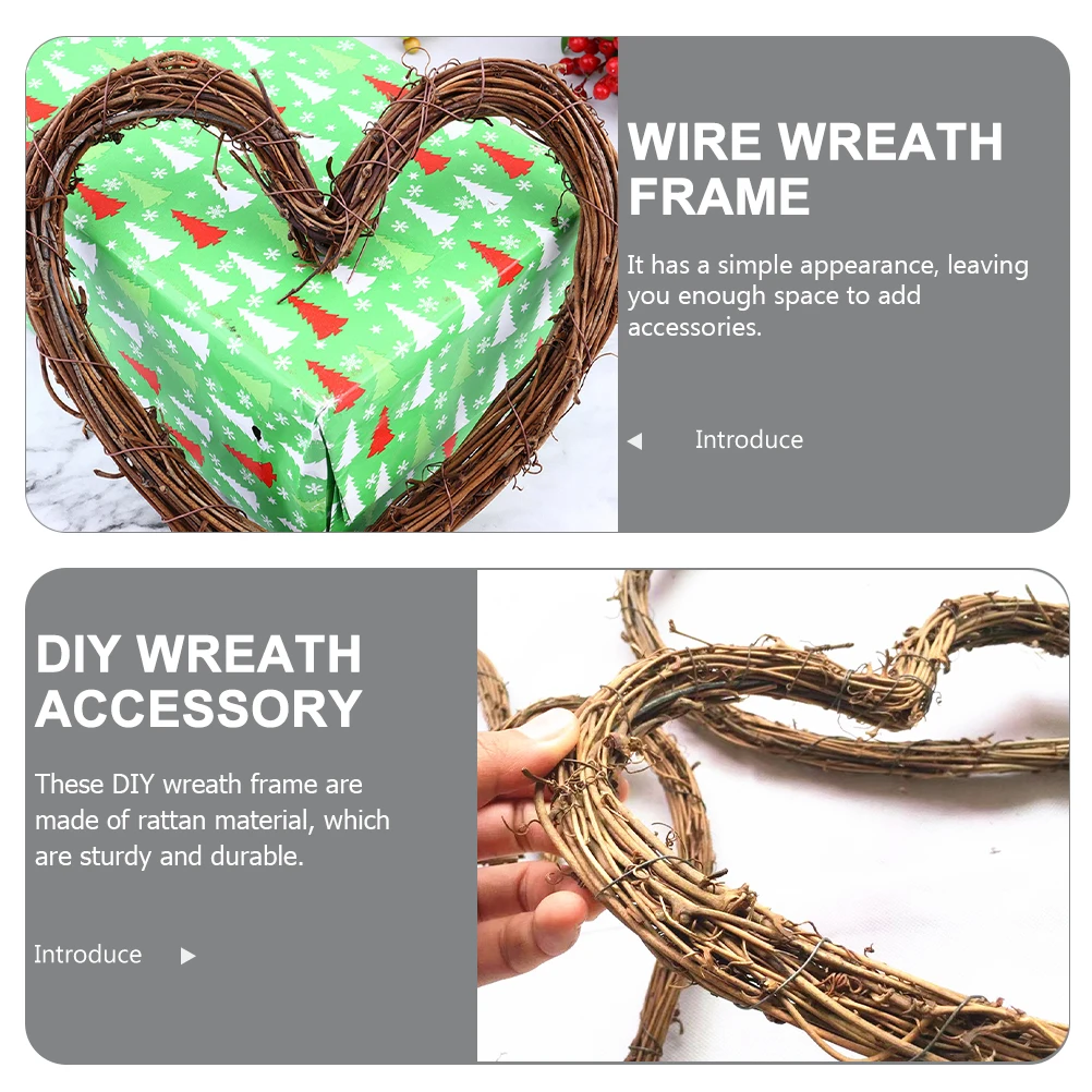 

4pcs Heart Shaped Rattan Wreath Diy Craft Vine Rattan Ring Wreath Making Material Natural Hand Woven Garland Frame For Christmas