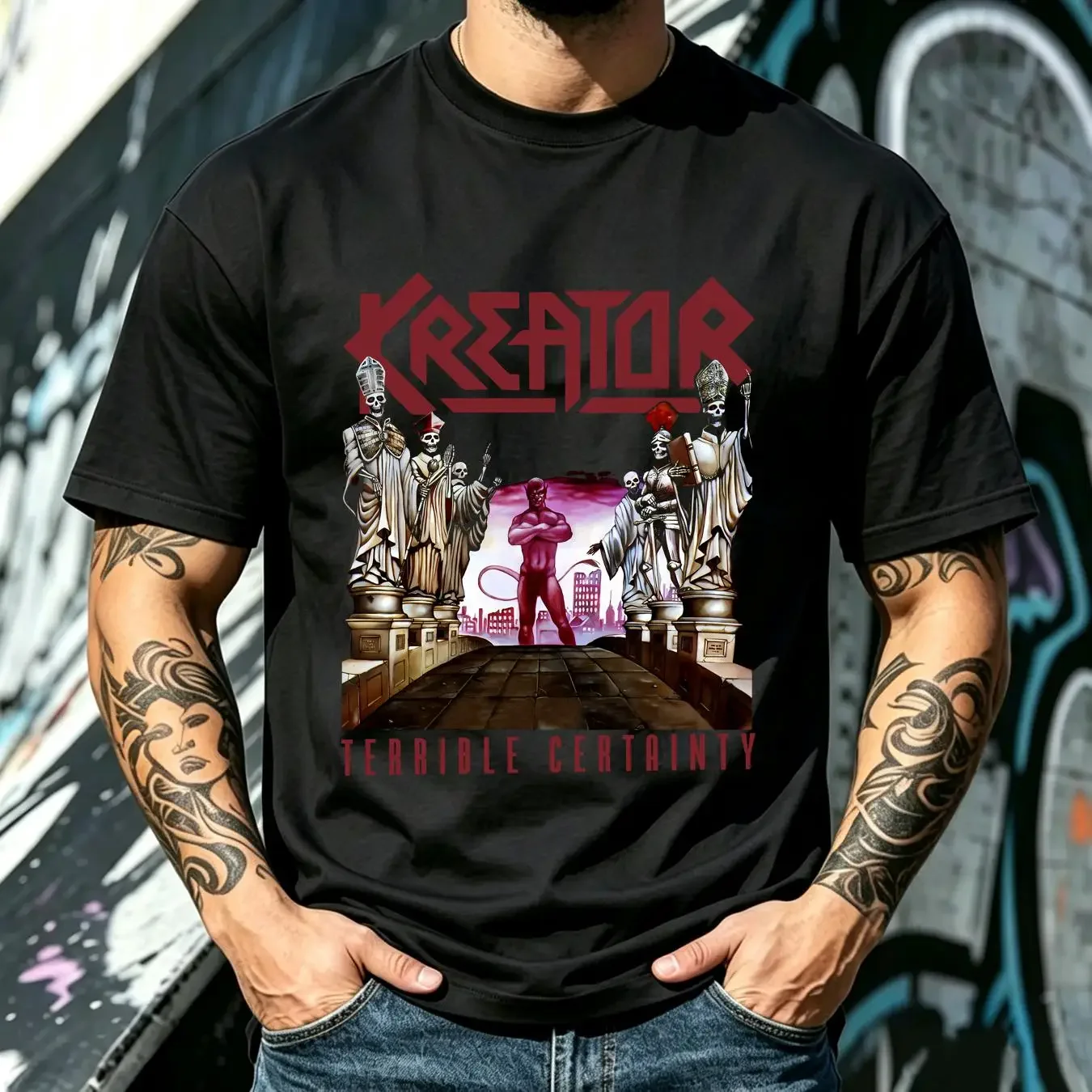 washed T Shirt Kreator Terrible Certainty OFFICIAL vintage Washed graphic Soft homme Breathable Comfortable Slightly Unisex