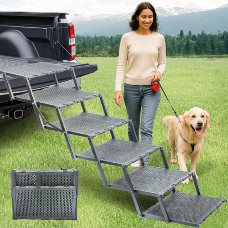 

Dog Ramp for Car, SUV Truck, Portable Pet Stairs with Non-Slip and Easy-Clean Surface, Extra Large Dog Step with Adjustable Siz