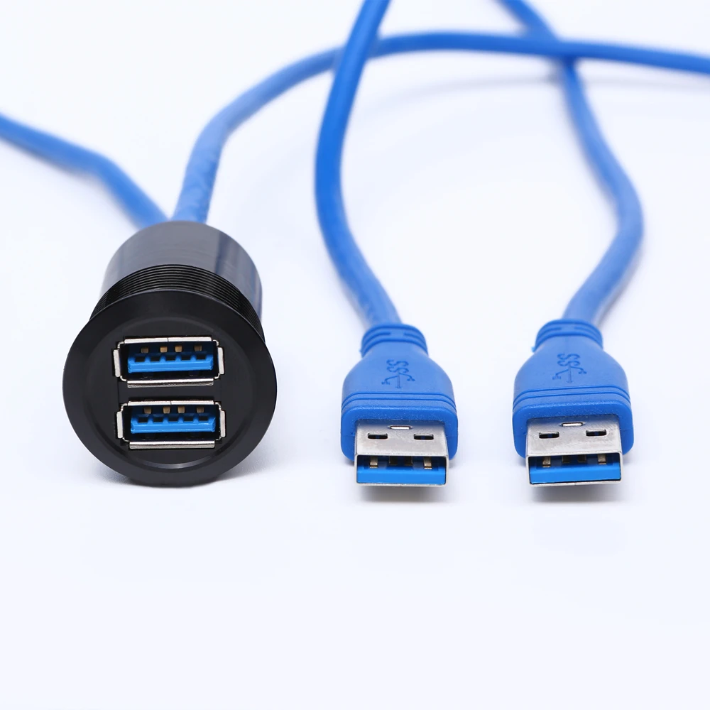 25mm USB connector socket metal panel mounted double USB connector/USB socket  with extend cable(60cm,150cm,200cm)