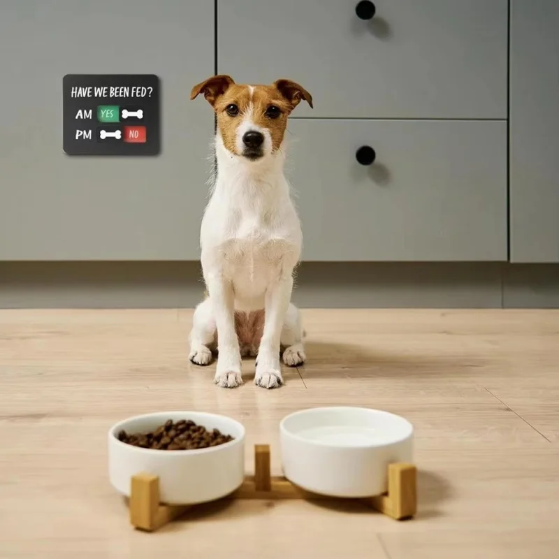 Dog Feeding Reminder Device Simple Design With Magnets Acrylic Feeding Board Pet Feeding Indicator Sliding ON/OFF Magnets