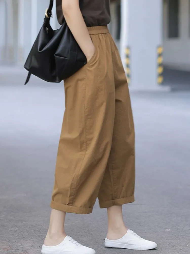 Women Casual Wide Leg Pants New Arrival 2023 Summer Vintage Style Solid Color Loose Comfortable Female Ankle-length Pants B2387