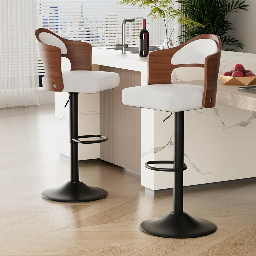 

Swivel Bar Stools Set of 2, Wooden Upholstered PU Leather Barstools with Back & Footrest,Seat Adjustable Height 24.5-33.5IN,