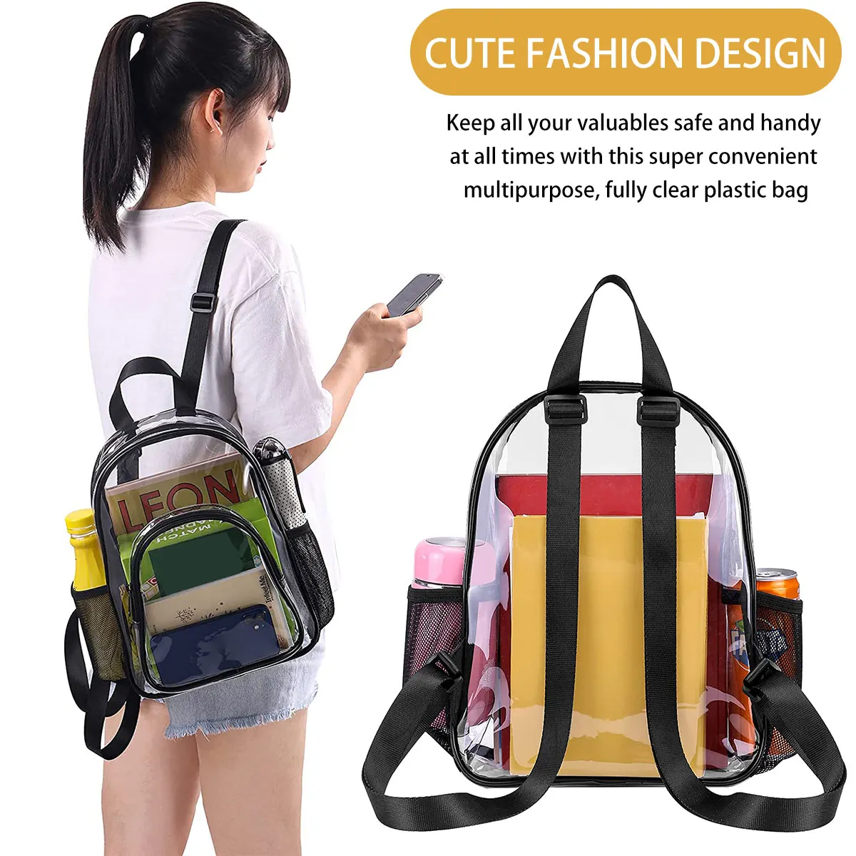 Doorzichtige rugzak PVC transparante rugzak voor dames heren Doorzichtige tas met grote capaciteit, reizen, veiligheid, transparante boekentas