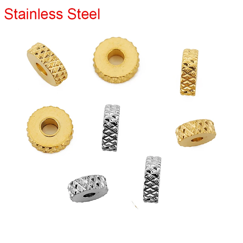30 Uds. Cuentas espaciadoras de acero inoxidable de Color dorado, diámetro a granel de 5mm y 6mm, cuentas con orificio grande para collar, pulsera, fabricación de joyas