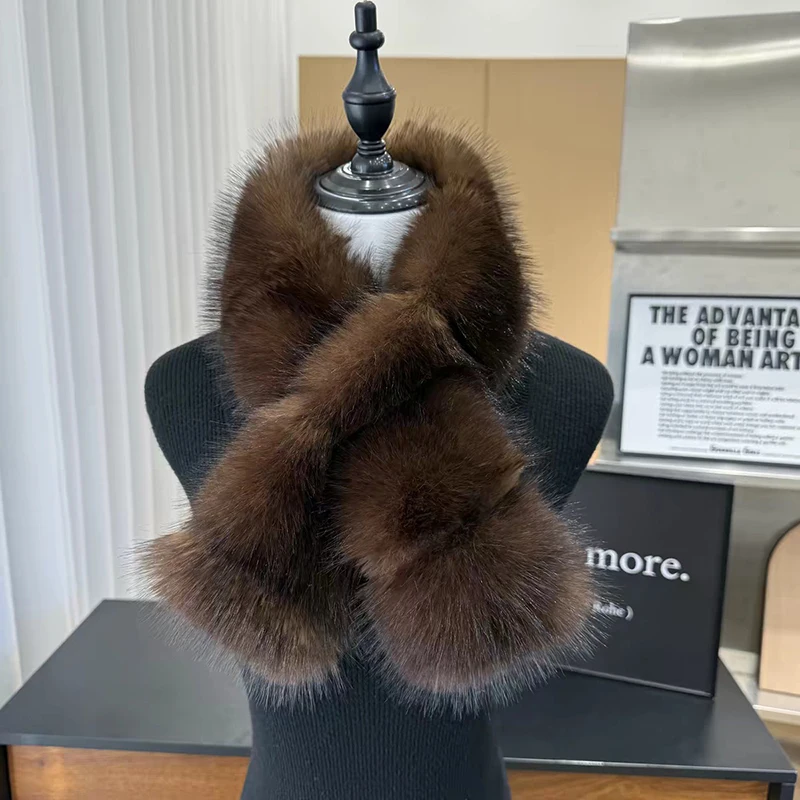 Faux Fur Scarves Winter Women Cross Straps Furry Scarf Winter Neck Warmer Cold Resistant Sweet Versatile Scarf