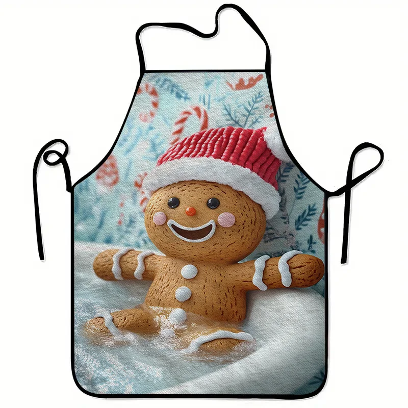 1pc 23.62x31.5inch Christmas Gingerbread for Man Print Apron Durable, Washable Polyester Kitchen Dining Apron
