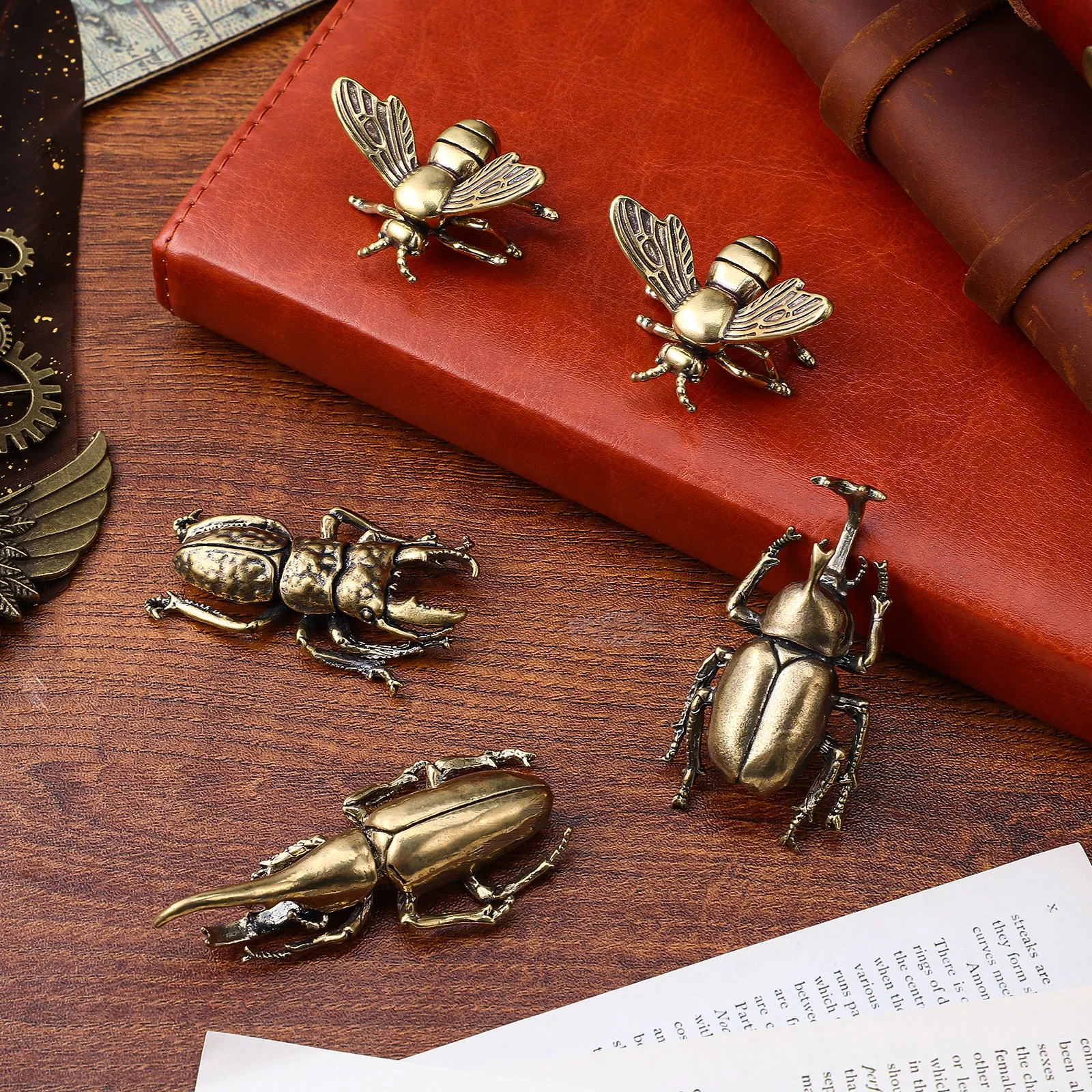 

5 Pcs Creative Bee Ornaments Home Decor Figurines Decoration Brass Animal Decorative Beetle