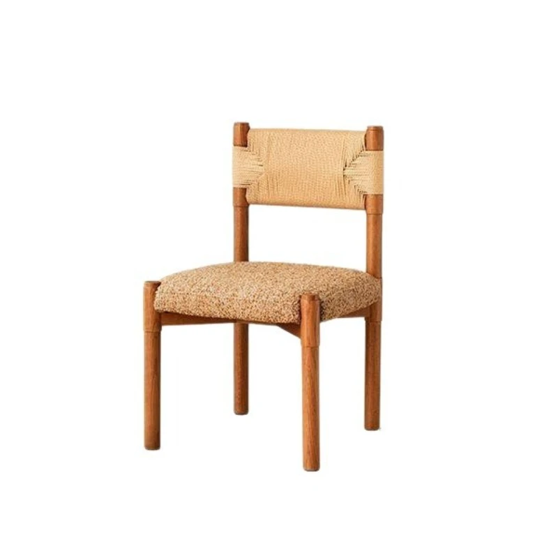 كرسي طعام من الخشب الصلب على الطراز الفرنسي القديم شقة صغيرة كرسي خلفي للمنزل على الطراز المتوسط والقديم