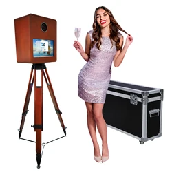 Wooden Vintage Mirror Photo Booth for Camera Magic Selfie 15.6 Inch Touch Screen Photobooth Machine with Flight Case Packing