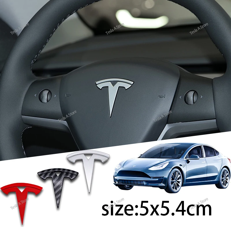 3pcs for Tesla Model 3 Model Y car logo pasting, tail label, front label, carbon fiber steering wheel logo modification fashion