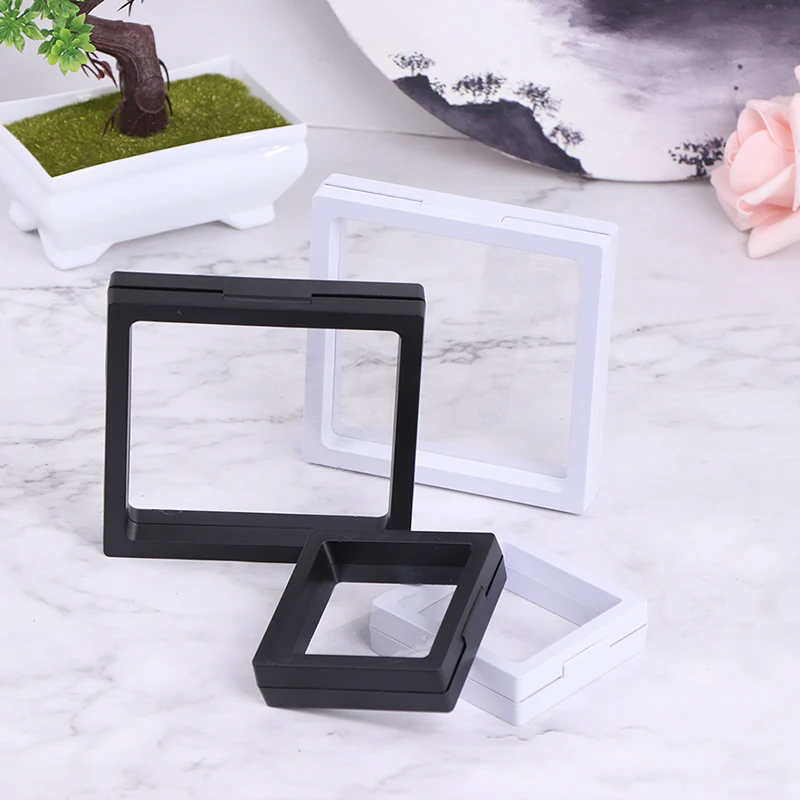 New 3D Floating Coin Display Frame Stand Creative Simple Dust-prooft Transparent PE Film Jewelry Ring Gemstone Medal Storage Box